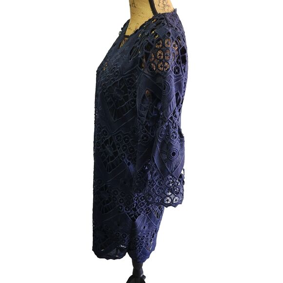 Mika Mindel Valentina Midnight Blue Dress Women SZ S NWT Open Lace Boho Feminine - Picture 2 of 4